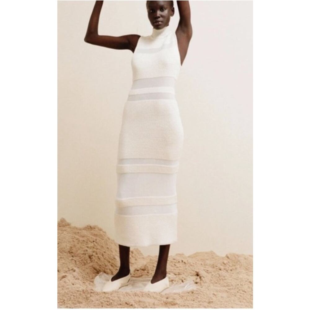 Acler Nadia Striped Midi Sweater Dress in Ivory Womans 2